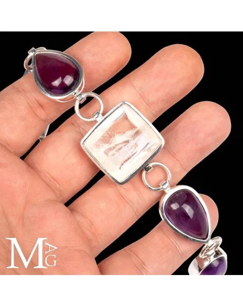 Bracciale artigianale in Argento con Ametiste Boliviane e Quarzo Manifestation.