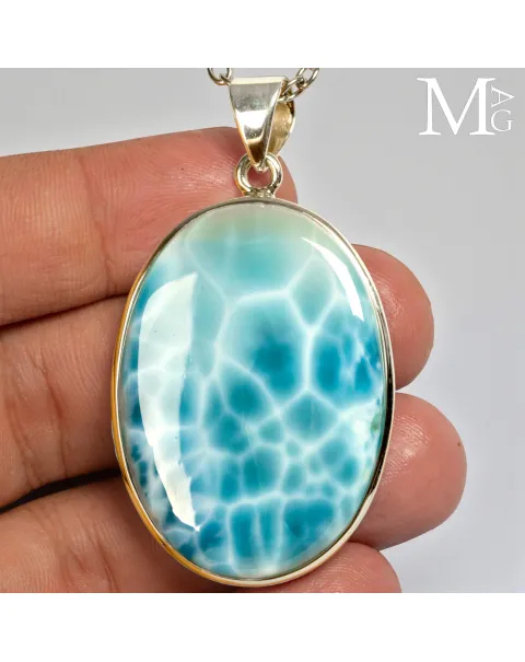 Ciondolo in Argento con Gemma di Larimar dei Caraibi
