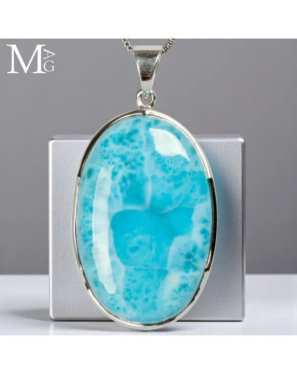 Gioiello in Argento con Larimar Naturale Ovale.