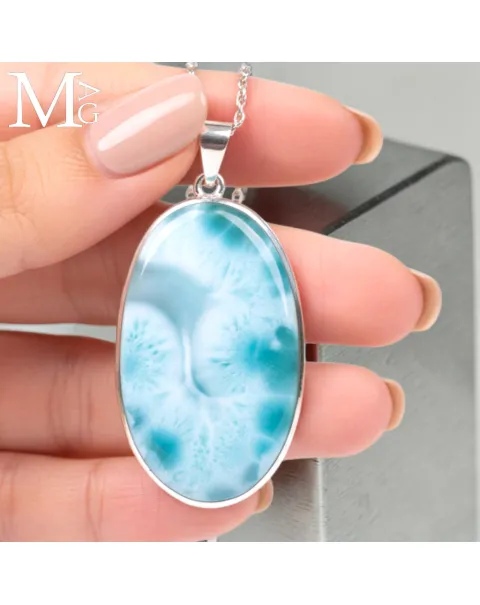 Ciondolo in Argento con Larimar Naturale dei Caraibi.
