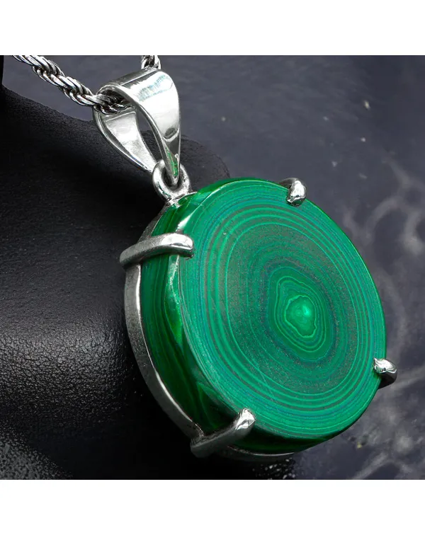Ciondolo con Fetta di Malachite dai Cerchi Concent...