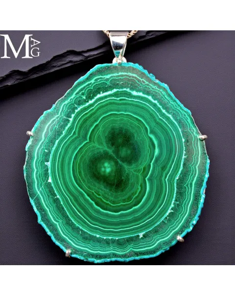 Ciondolo in Argento - Stalattite di Malachite e Crisocolla.
