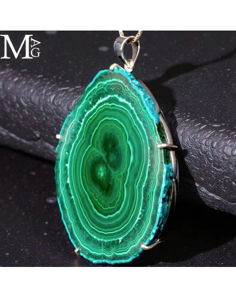 Ciondolo in Argento - Stalattite di Malachite e Crisocolla.