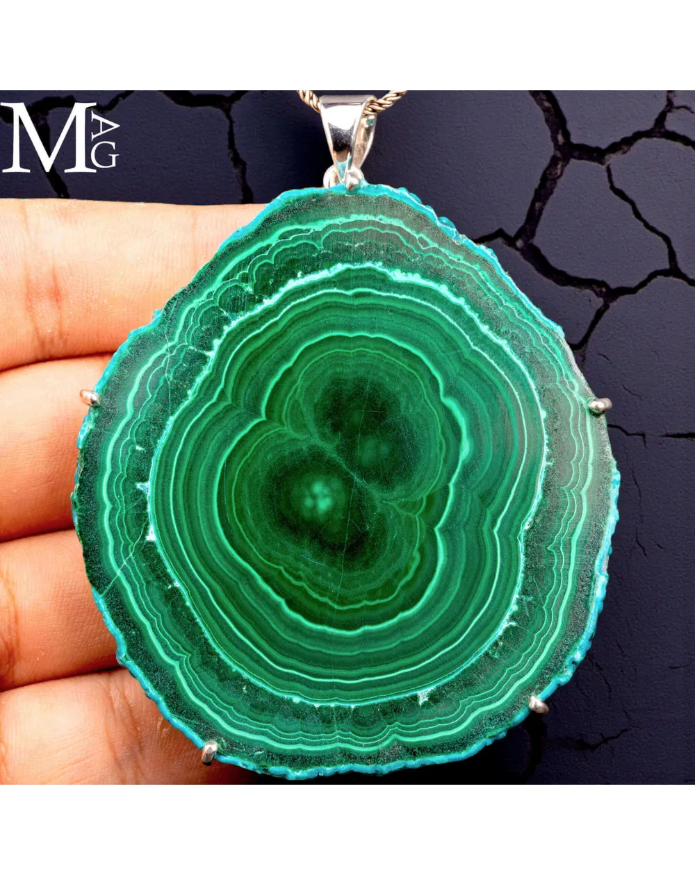 Ciondolo in Argento - Stalattite di Malachite e Crisocolla.