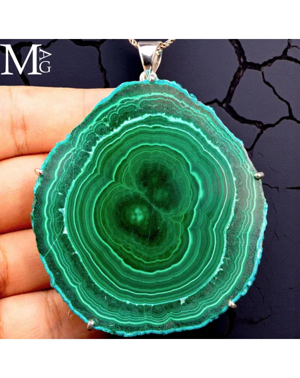 Ciondolo in Argento - Stalattite di Malachite e Cr...