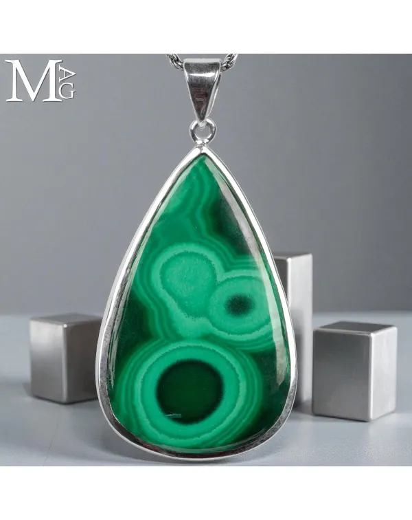 Ciondolo in Argento con Malachite - Astrattismo Co...