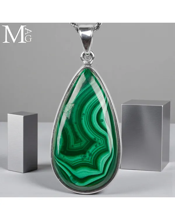 Ciondolo in argento 925 con malachite naturale del...