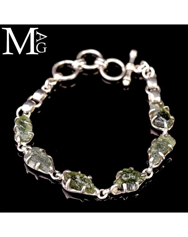 Bracciale in argento con Moldavite Naturale – En...