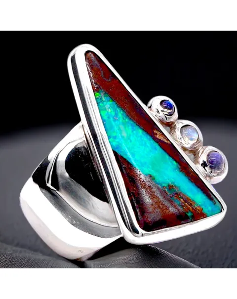 Anello con Opale Australiano Boulder Blue Lagoon