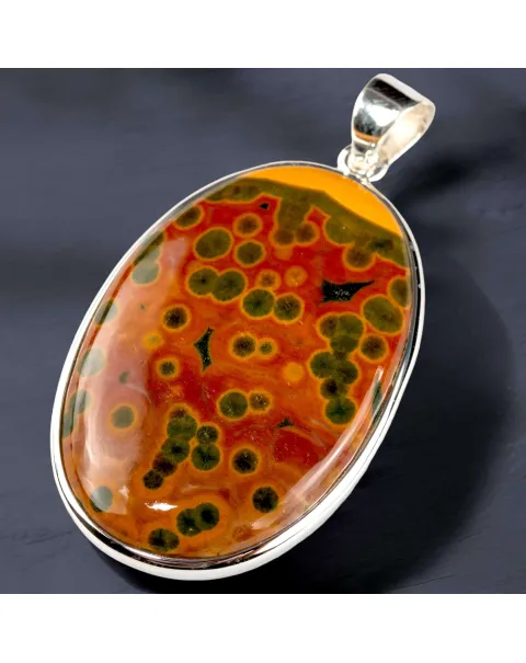 Ciondolo in Argento con Cabochon di Diaspro Oceanico Orbicolare 8th Vein.