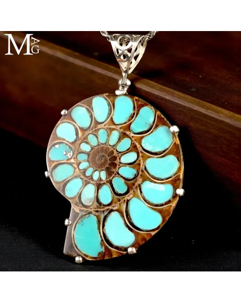 Ciondolo in argento con Ammonite e Turchese naturale