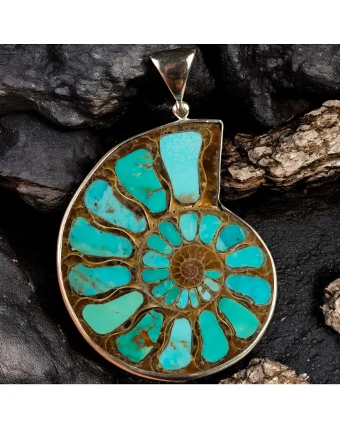Ammonite Fossile con intarsio in Turchese
