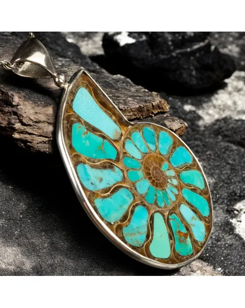 Ammonite Fossile con intarsio in Turchese