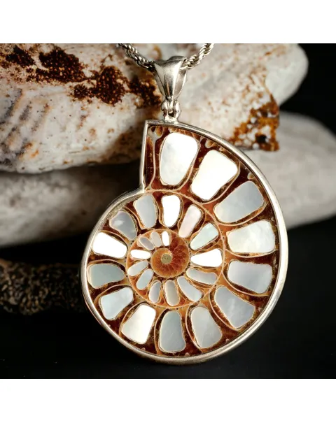Ammonite Fossile con intarsio in Madreperla.