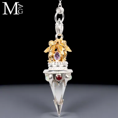 Pendolo Angelico in Argento con Quarzo Ialino, Opa...