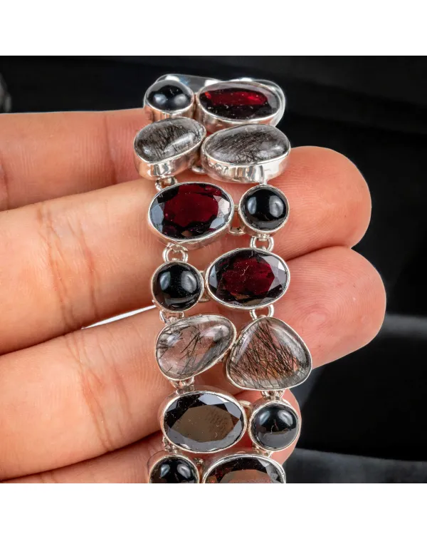 Bracciale in Argento con Granati, Quarzo Tormalina...