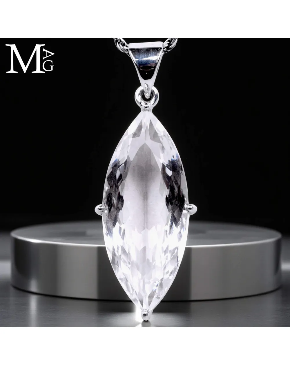 Ciondolo in argento con Quarzo Ialino taglio Marquise