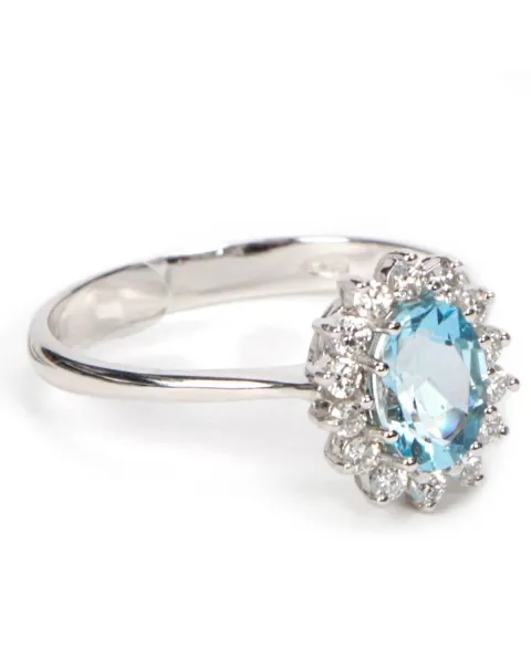 Anello Oro Bianco Acquamarina e Diamanti