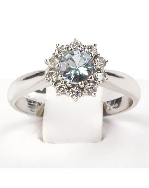 Anello Oro Bianco Acquamarina e Diamanti