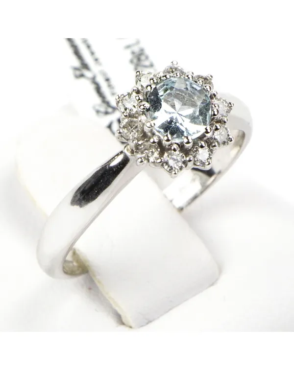 Anello Oro Bianco Acquamarina e Diamanti