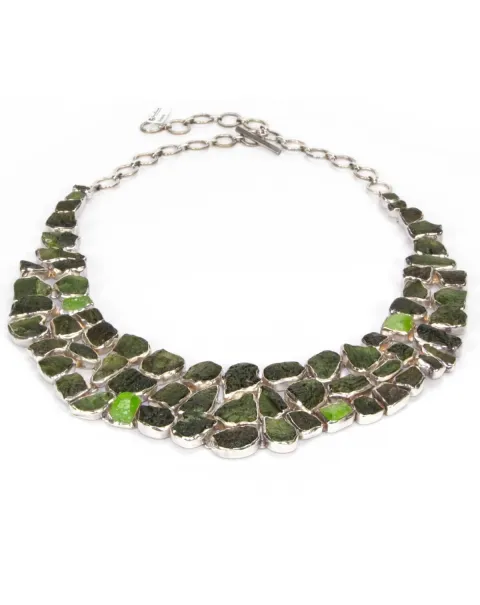Collana con Moldavite e Peridoto
