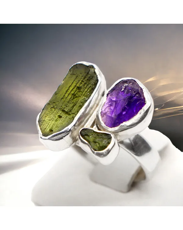 Anello Ametista e Moldavite