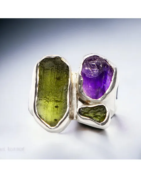 Anello Ametista e Moldavite