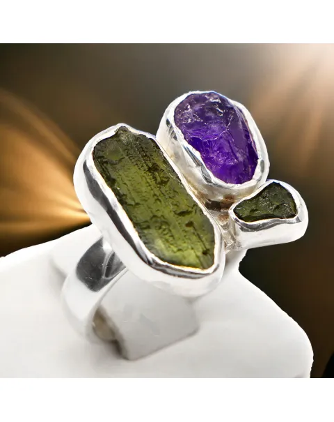 Anello Ametista e Moldavite