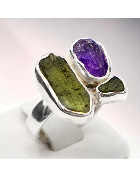 Anello Ametista e Moldavite