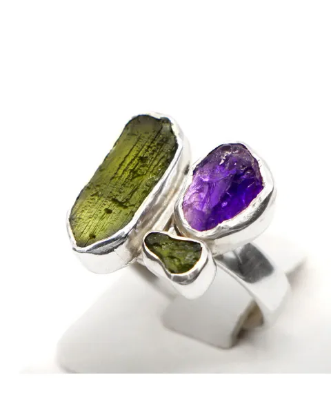 Anello Ametista e Moldavite