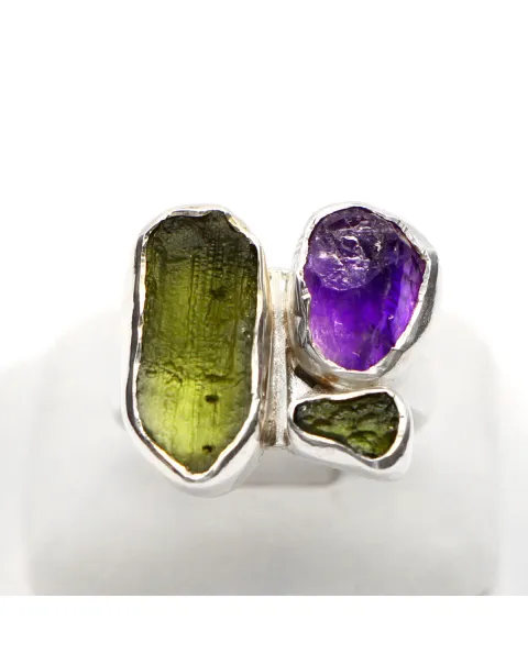Anello Ametista e Moldavite