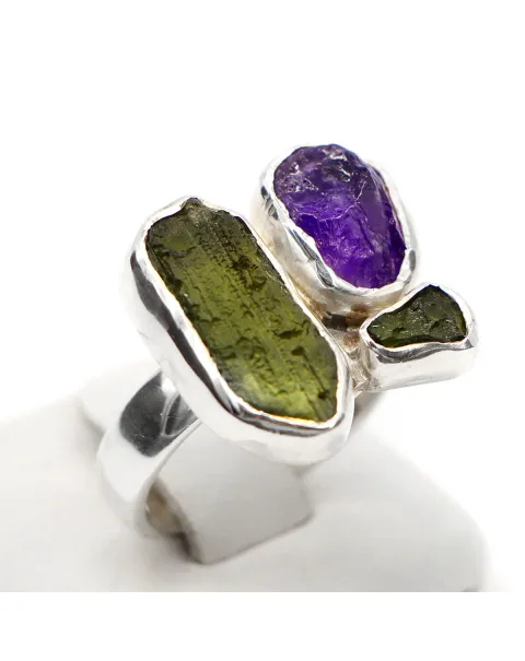 Anello Ametista e Moldavite