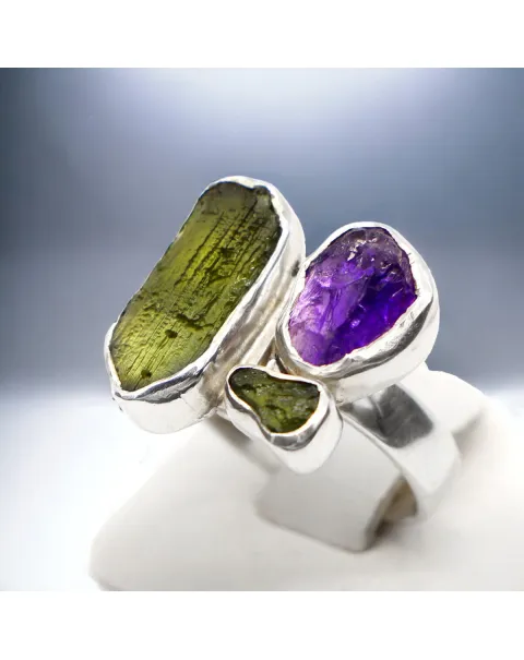 Anello Ametista e Moldavite