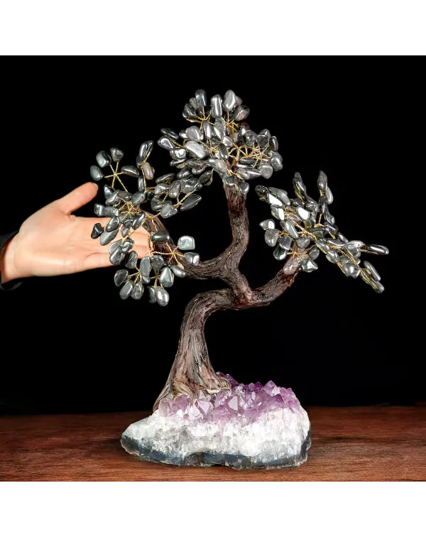 Albero Bonsai in Ematite su Base di Ametista – E...