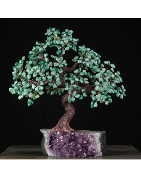 Albero della Vita: Bonsai di Avventurina su Base di Drusa di Ametista Naturale.