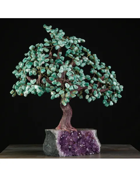 Albero della Vita: Bonsai di Avventurina su Base di Drusa di Ametista Naturale.