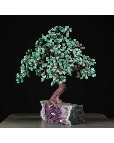Albero della Vita: Bonsai di Avventurina su Base di Drusa di Ametista Naturale.