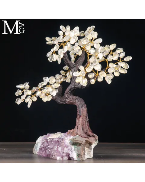 Albero della Vita - foglie in Quarzo e base di Ametista naturale.