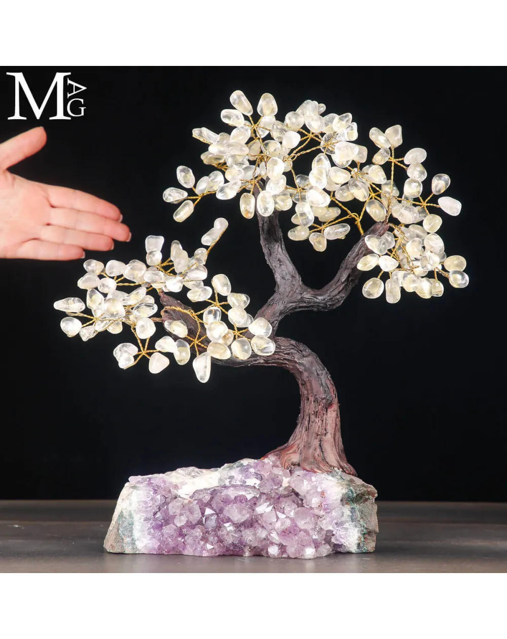 Albero della Vita - foglie in Quarzo e base di Ametista naturale.