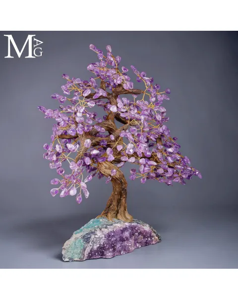 Albero Bonsai in Ametista su Drusa Naturale – Scultura Decorativa Artigianale.