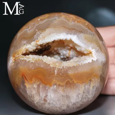 Sfera in Agata e Quarzo Ferruginoso – Geode Natu...