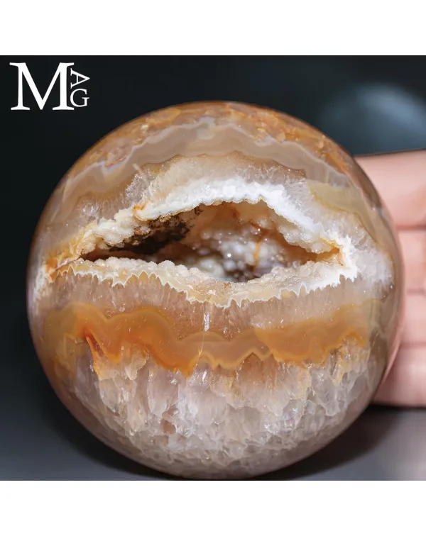 Sfera in Agata e Quarzo Ferruginoso – Geode Natu...