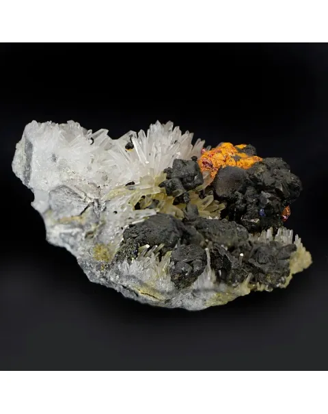 Orpimento su Realgar su matrice di Quarzo e Galena