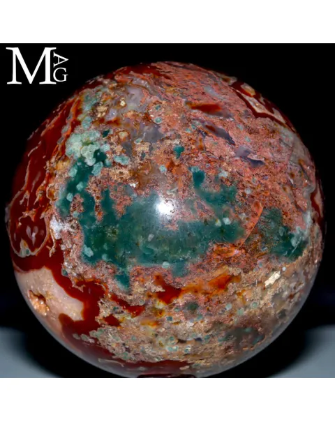 Sfera in Agata Muschiata Rosso-Verde – Madagascar