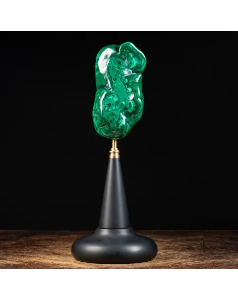 Malachite su piedistallo in Ottone e Legno