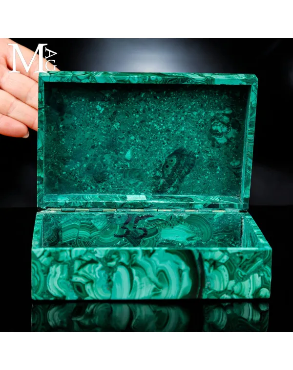 Scatola Portagioie in Malachite Naturale.