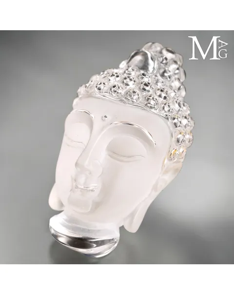 Testa di Buddha in Quarzo Extra Chiaro del Tibet.