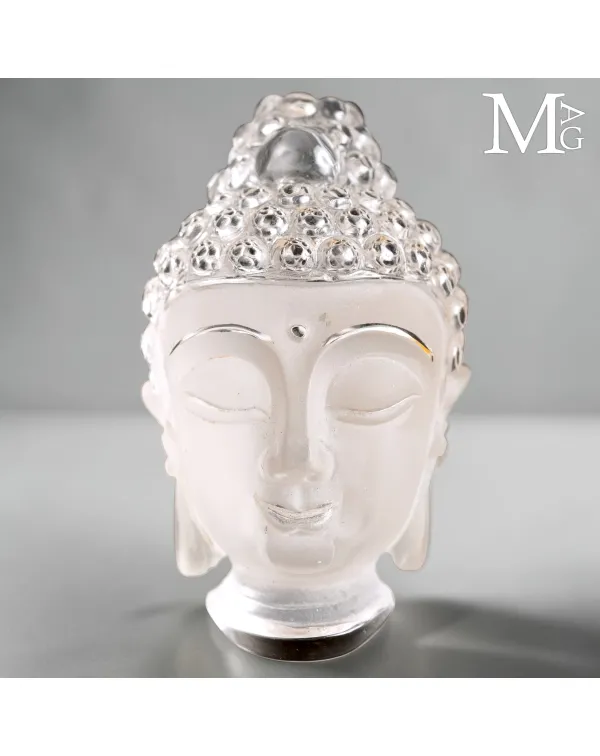 Testa di Buddha in Quarzo Extra Chiaro del Tibet.