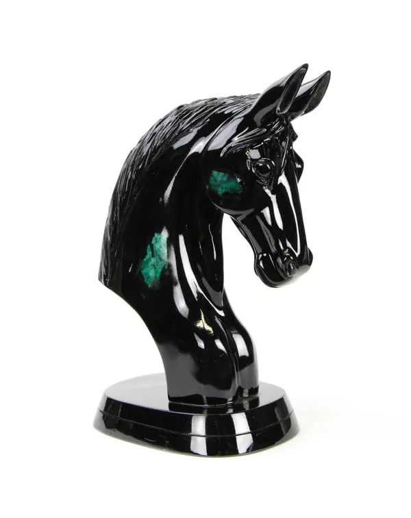Scultura busto cavallo Smeraldo e Scisto nero