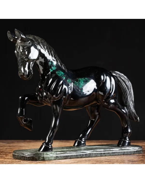 Scultura busto cavallo Smeraldo e Scisto nero